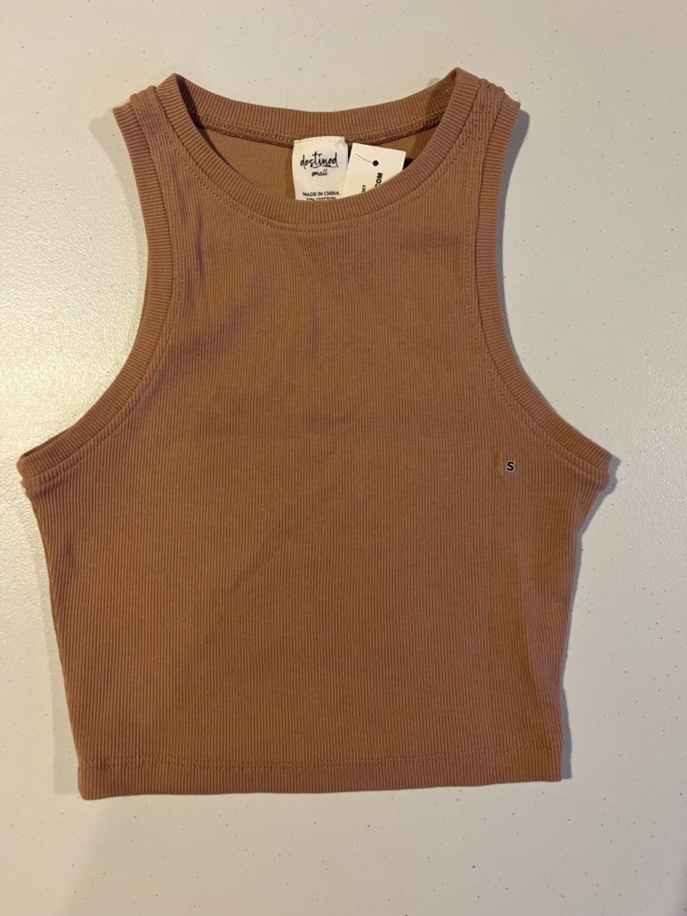 Ribbed Cropped Tank Top - Light Brown/Tan